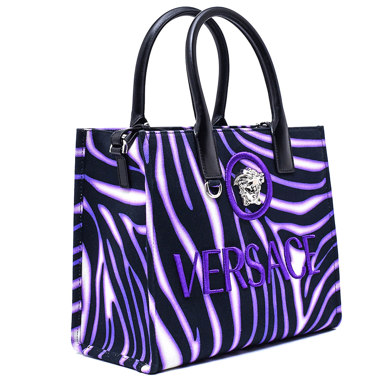 Versace- Purple Canvas & Leather La Medusa Small Tote Bag